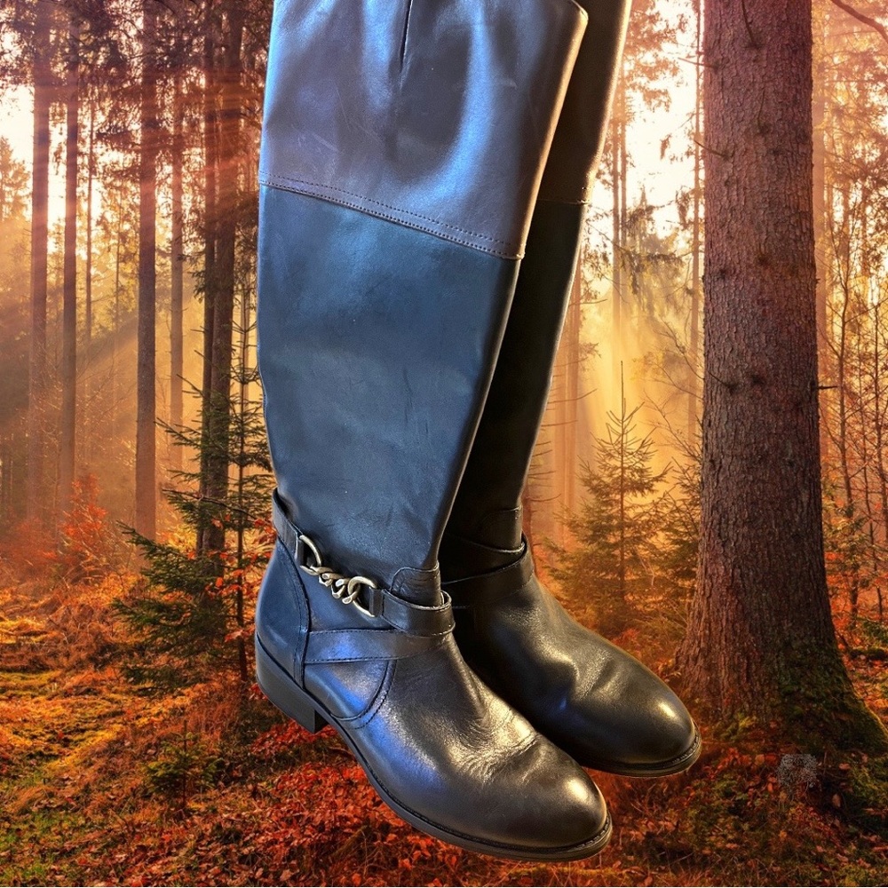Lauren Ralph Lauren Black w Brown Cuff Menna Riding Boot Size 7B - Picture 4 of 6